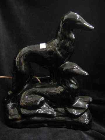 Appraisal: Art Pottery TV Lamp with Dogs '' glass black excellent