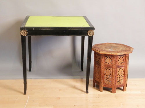 Appraisal: French ebonized game table h l together with an Indian