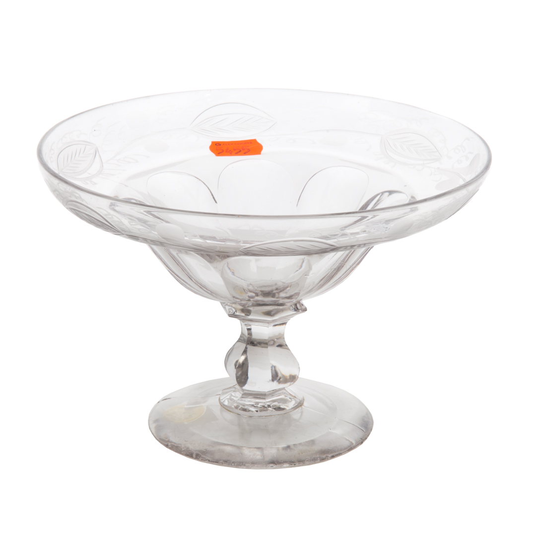 Appraisal: Etched glass compote in H in Diam