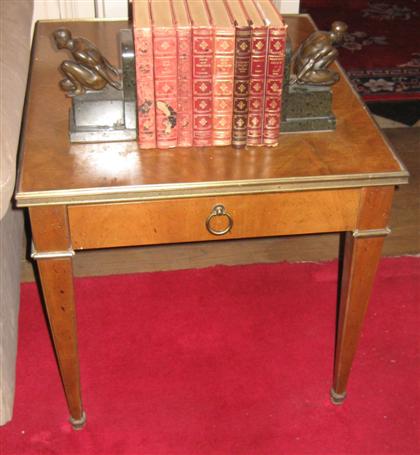 Appraisal: Pair of Directoire style brass banded walnut end tablesmodern