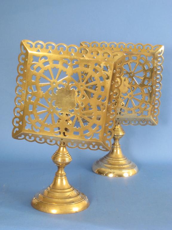 Appraisal: Pair of th Century brass Kettle Stands with pierced square