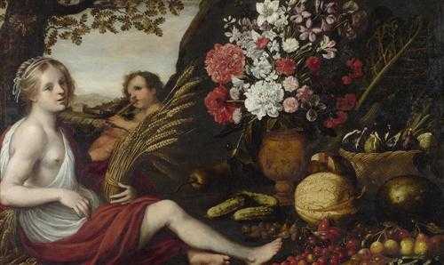 Appraisal: ITALY TH CENTURY Still life with flowers and fruits and