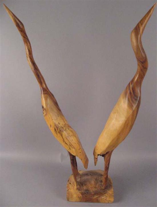 Appraisal: Wood Sculpture of Cranes signed and dated ' on bottom