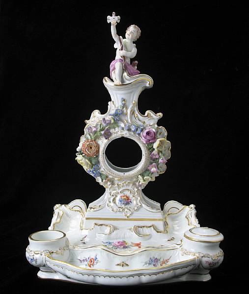 Appraisal: A Meissen porcelain desk stand blue crossed swords incised A