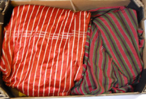 Appraisal: Red silk white striped Turkish robe and two silk cotton