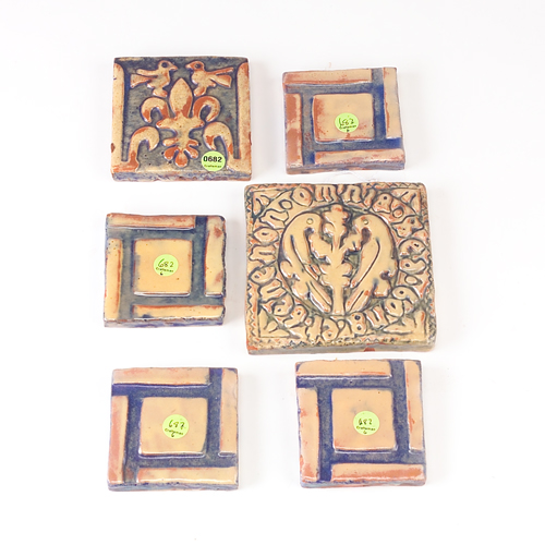 Appraisal: MORAVIAN Six tiles The Birds of Tintern Abbey a with