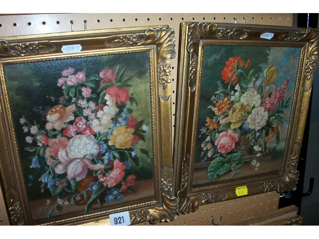 Appraisal: A pair of oil paintings on board of floral still