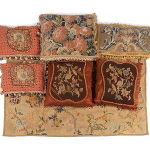 Appraisal: Six Needlepoint Pillows TH TH CENTURY together with a crewelwork