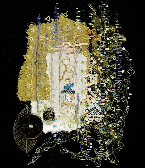 Appraisal: Susan Lenz South Carolina b ASIAN INFLUENCES textile stitchwork collage