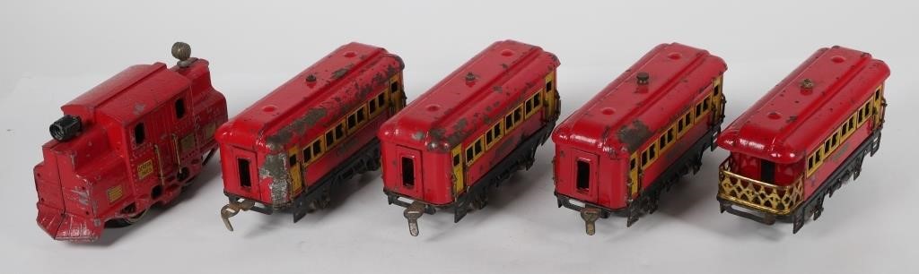 Appraisal: DORFAN PREWAR O GAUGE TRAIN SET Five piece Dorfan Lines