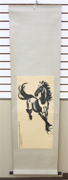 Appraisal: CHINESE INK WASH ON PAPER SCROLL galloping horse mid- th