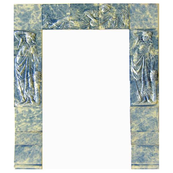 Appraisal: CAMBRIDGE Seventeen-tile fireplace surround with bacchantes under indigo and ivory