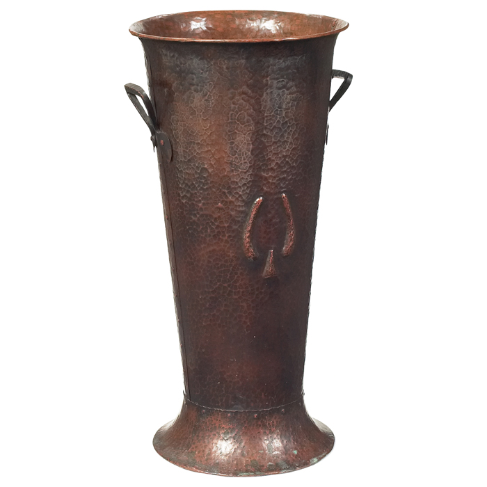 Appraisal: Benedict Studios umbrella stand similar to Gustav Stickley hammered copper