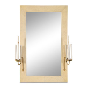 Appraisal: A Faux Parchment-Painted Girandole Mirror in the Style of Karl