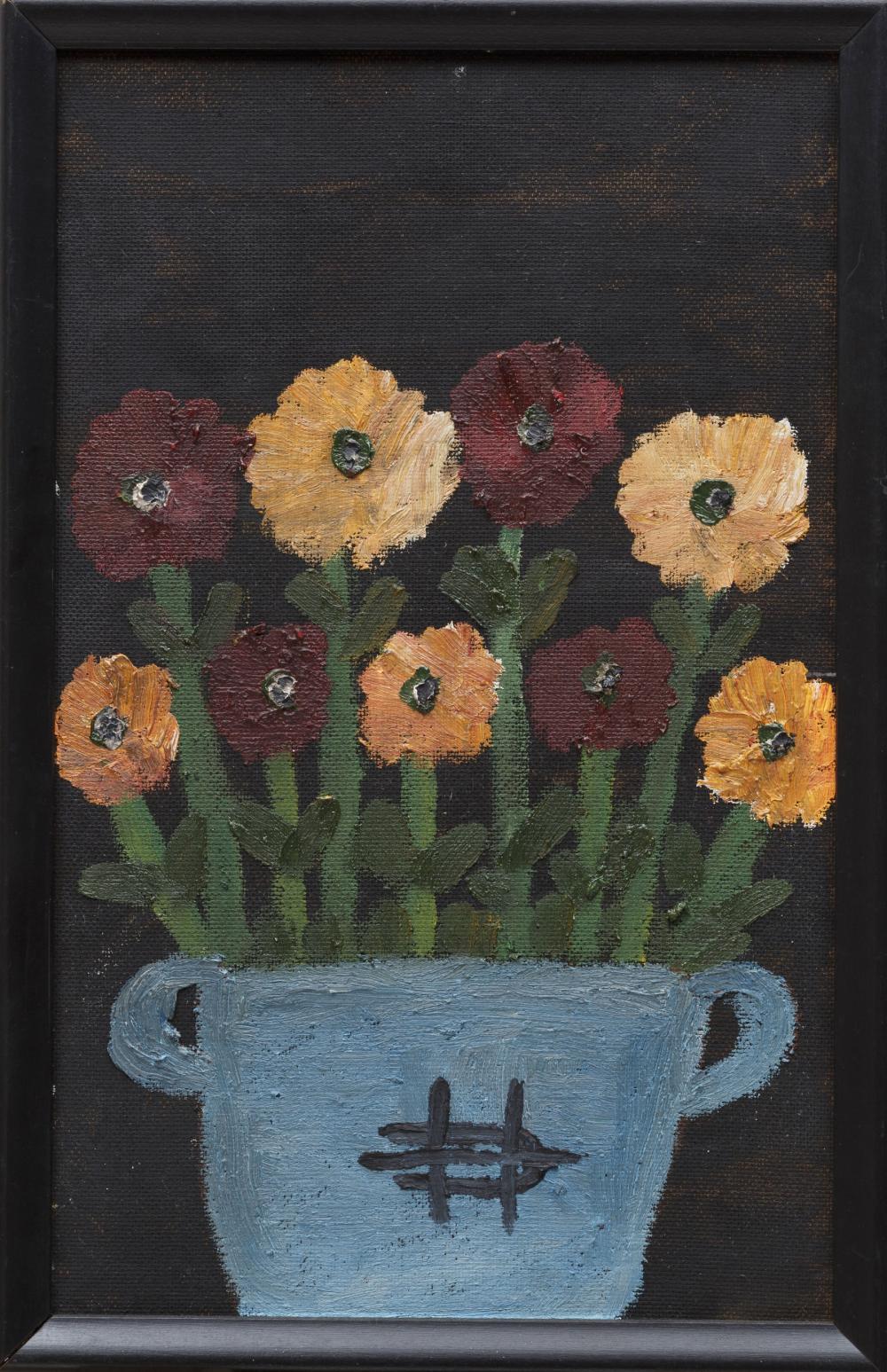 Appraisal: Clementine Hunter American Louisiana - Zinnias oil on wall paneling