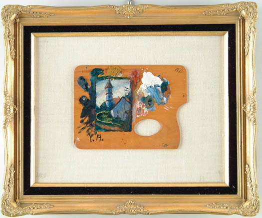 Appraisal: YARNALL ABBOTT - ARTIST PALLET WITH PAINTING Small artist pallet