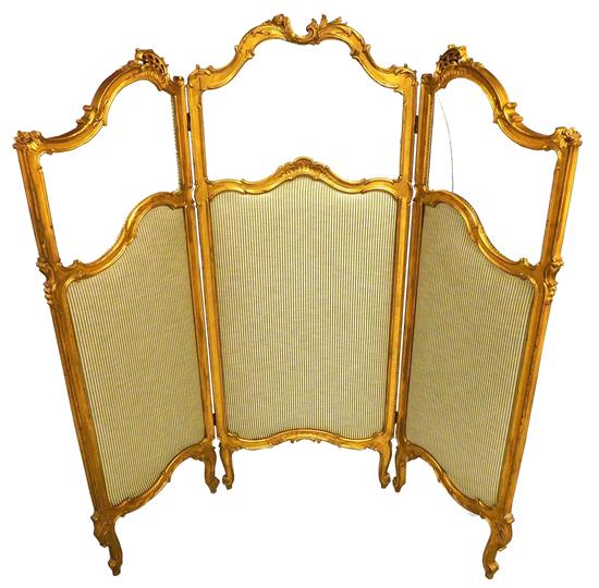 Appraisal: Rococo style three panel floor screen carved and pierced giltwood