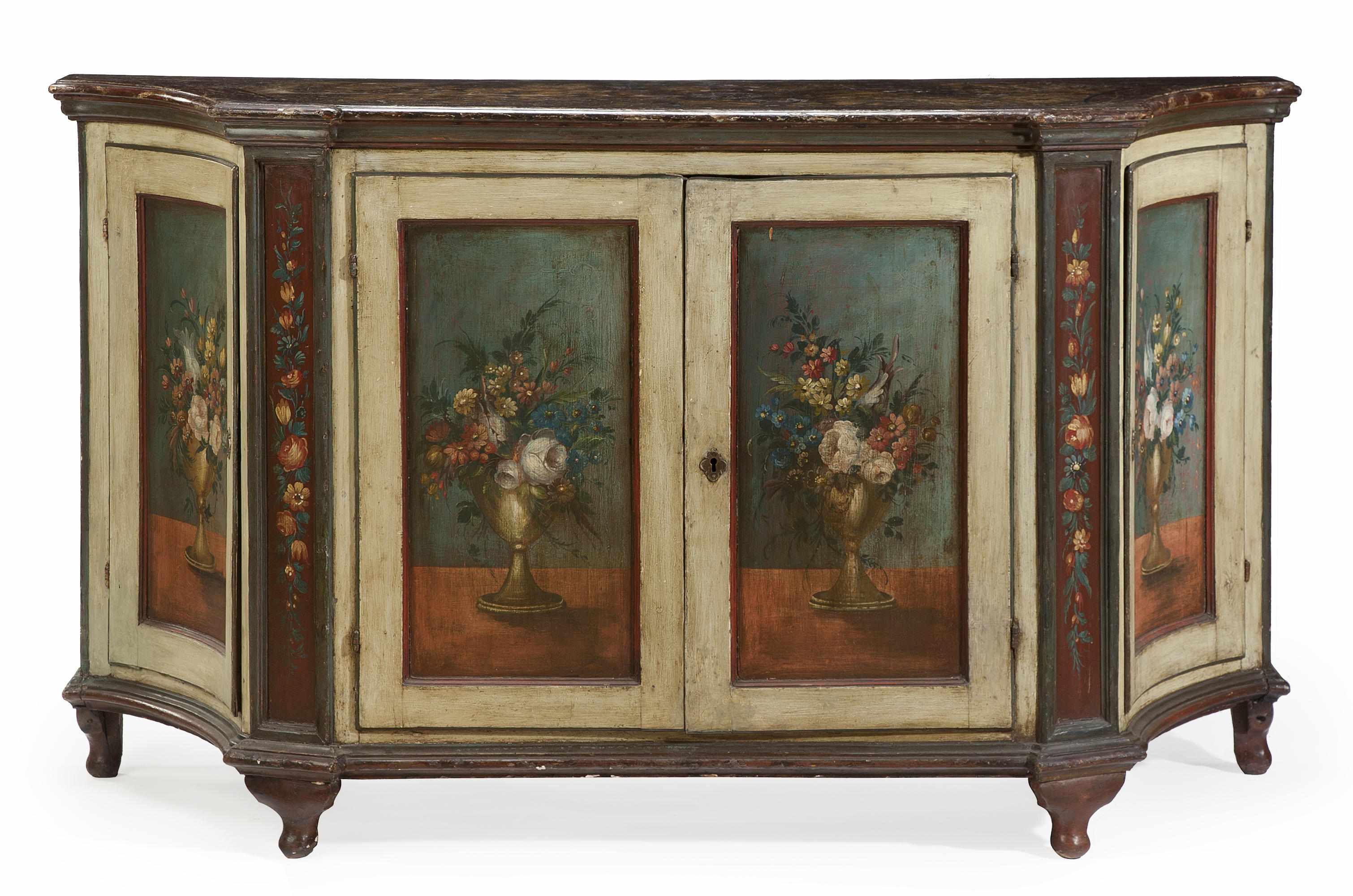 Appraisal: An Italian Baroque paint decorated credenza early th century With