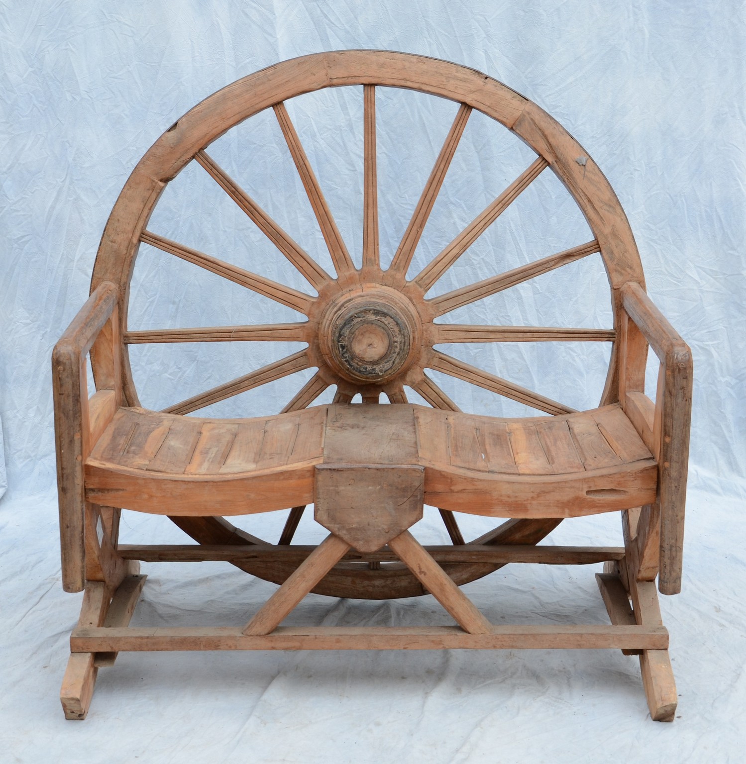 Appraisal: Primitive Wagon Wheel Bench h w d