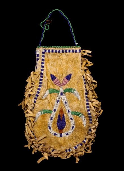 Appraisal: A SANTEE SIOUX HIDE POUCH BEADED TWO SIDES C The