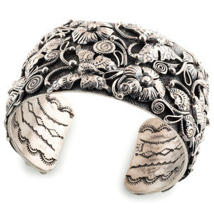 Appraisal: Larry Martinez Chavez Din d Sterling Silver Cuff Bracelet with