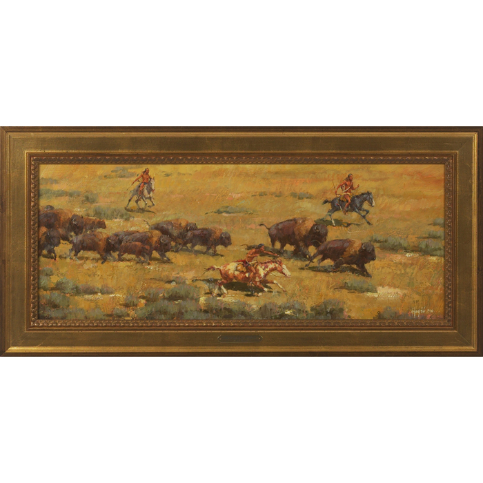 Appraisal: Frank D Hagel Piegan Buffalo Runners oil on masonite