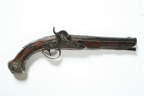 Appraisal: EUROPEAN PERCUSSION PISTOL Nineteenth century Conversion from flintlock Relief carved