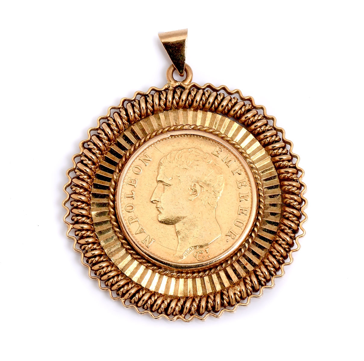 Appraisal: FRENCH NAPOLEON GOLD FRANC COIN IN K BEZEL Napoleon gold