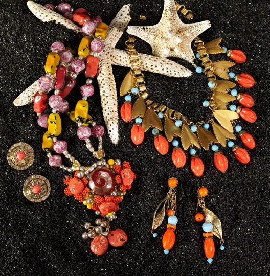 Appraisal: Miriam Haskell Egyptian-Style Necklace and Earrings ca composed of flattened