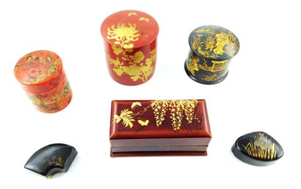 Appraisal: Asian lacquer six assorted boxes four black and three red