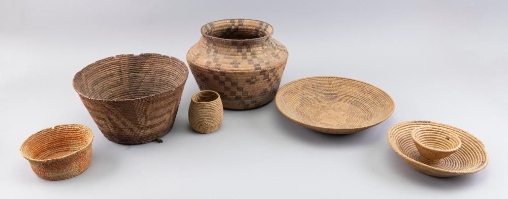 Appraisal: SIX WOVEN BASKETS TH CENTURY HEIGHTS FROM TO SIX WOVEN