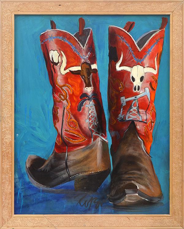 Appraisal: DENNIS ROPAR BORN Cowboy Boots - Red oil on board