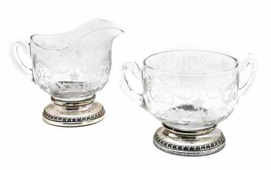 Appraisal: An American Sterling Silver Mounted Glass Creamer and Sugar Set