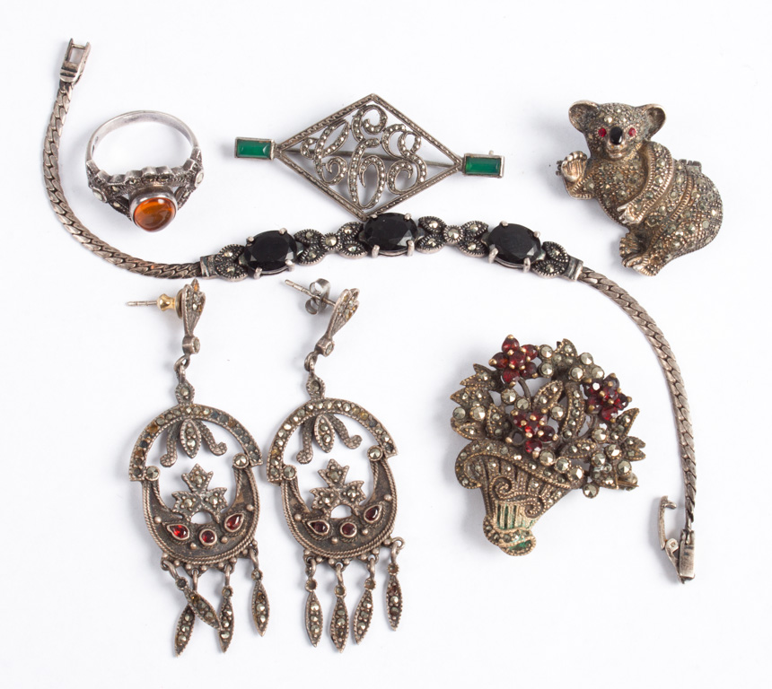 Appraisal: Group of marcasite colored stones jewelry comprising items mostly silver