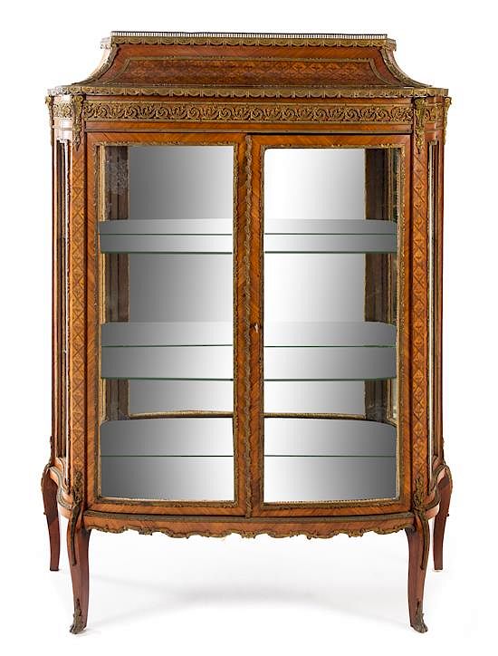 Appraisal: A Louis XV XVI Transitional Style Marquetry Vitrine Cabinet Height