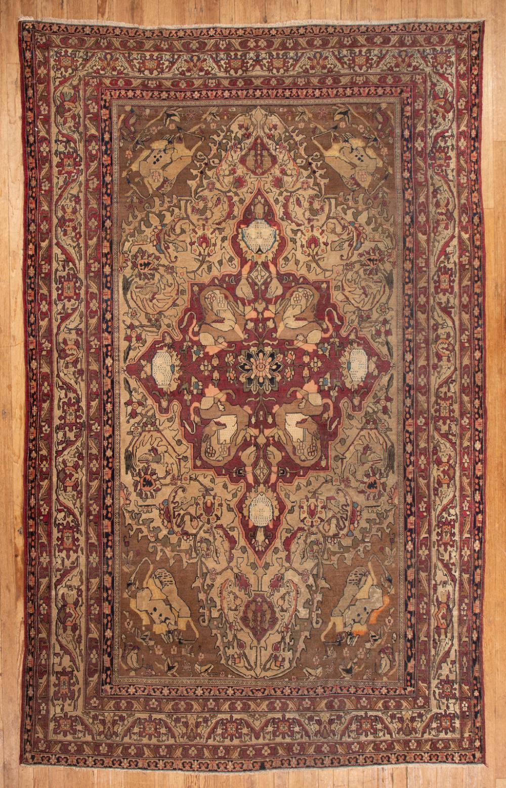 Appraisal: Antique Persian Lavar Kerman Carpet red and cream ground central