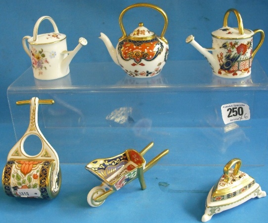 Appraisal: Royal Crown Derby Miniatures Old Japan Kettle Wheelbarrow Garden Roller