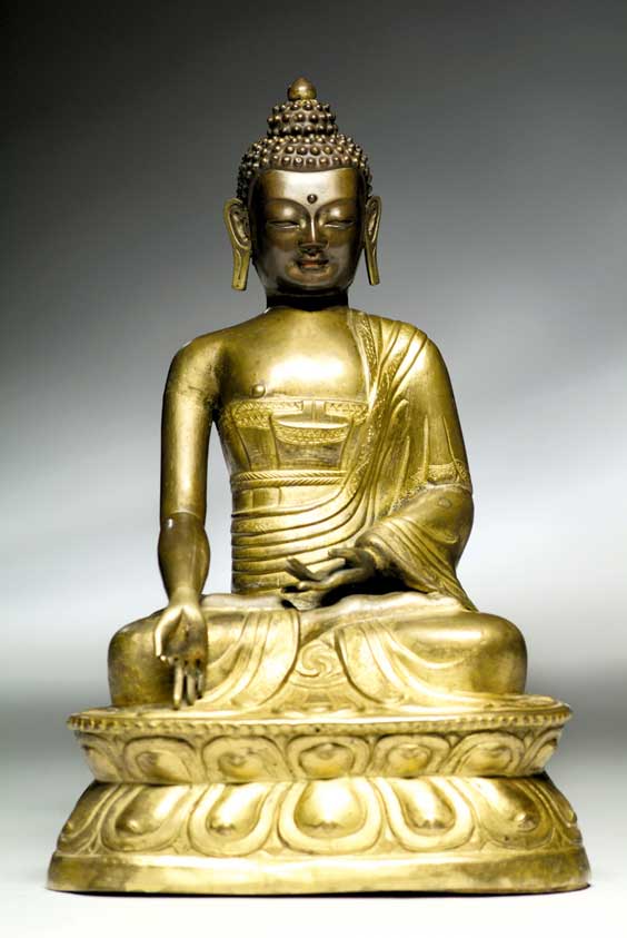 Appraisal: SINO-TIBETAN GILT COPPER BUDDHA th Century Sino-Tibetan repouss and gilt