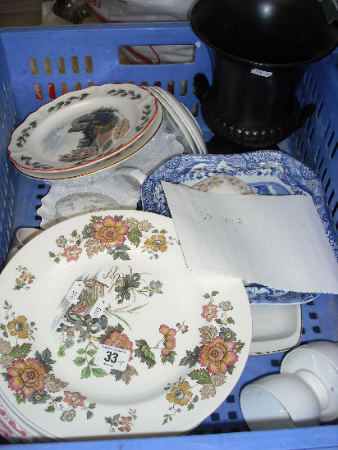 Appraisal: Tray of various pottery to include Large Wedgwood Black Urn