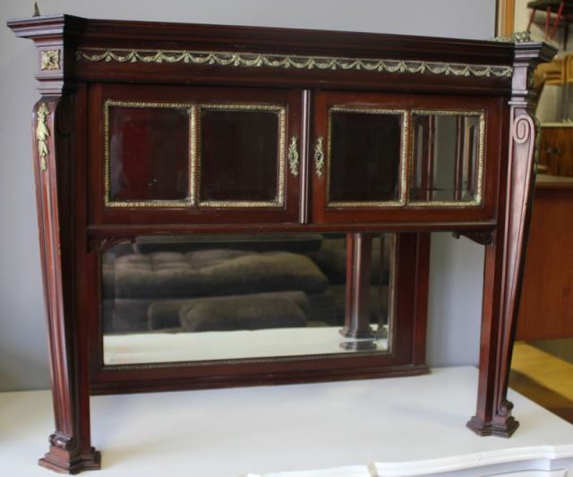 Appraisal: Mahogany Mirrored Door Cabinet with BeveledGlass and Bronze Mounts From