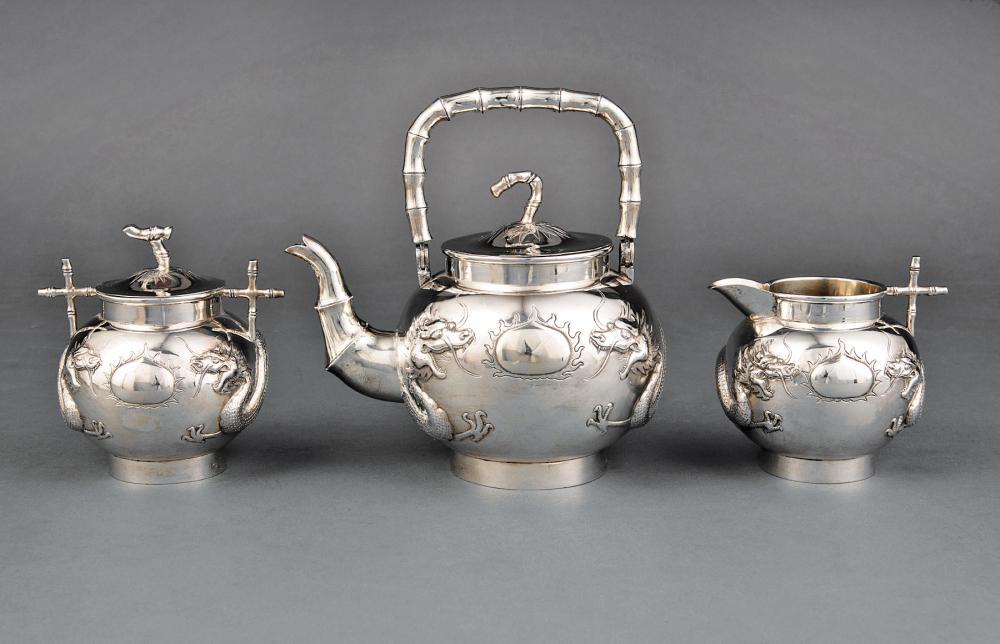 Appraisal: Chinese Export Silver Solitaire Tea Service th c possibly KC