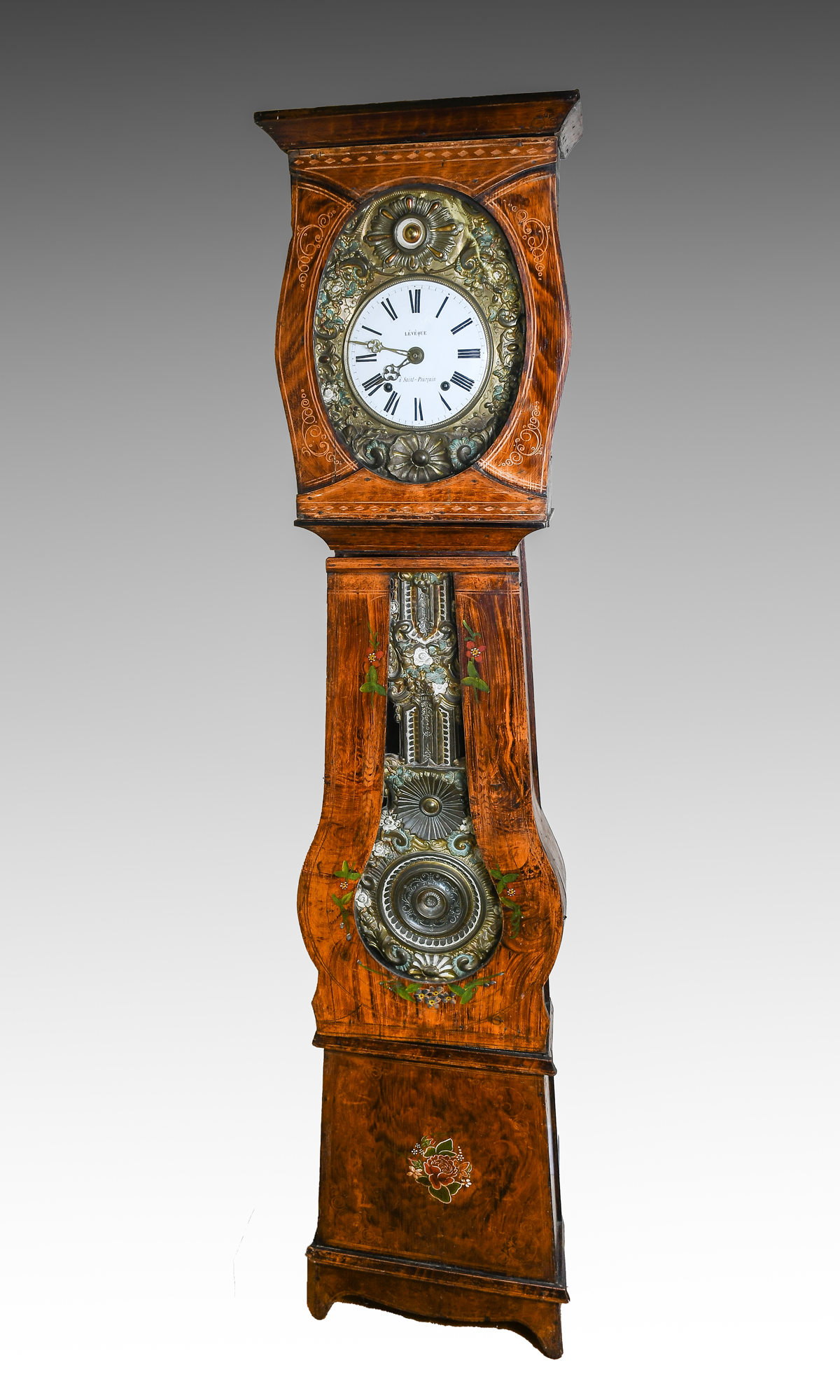 Appraisal: FRENCH MOBILIER GRANDFATHER CLOCK French Morbier grain painted pine long