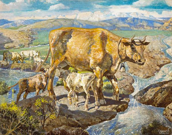 Appraisal: Hernando Gonzallo Villa American - Cattle Watering signed and dated