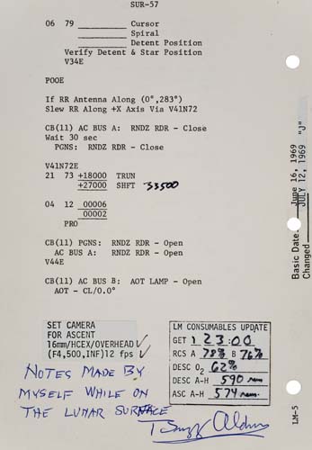 Appraisal: FLOWN Apollo LM Lunar Surface Checklist A single sheet approximately