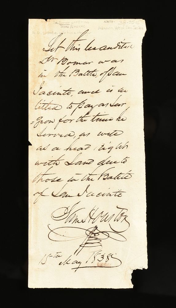 Appraisal: SAM HOUSTON - AN AUTOGRAPH LETTER SIGNED REPUBLIC OF TEXAS