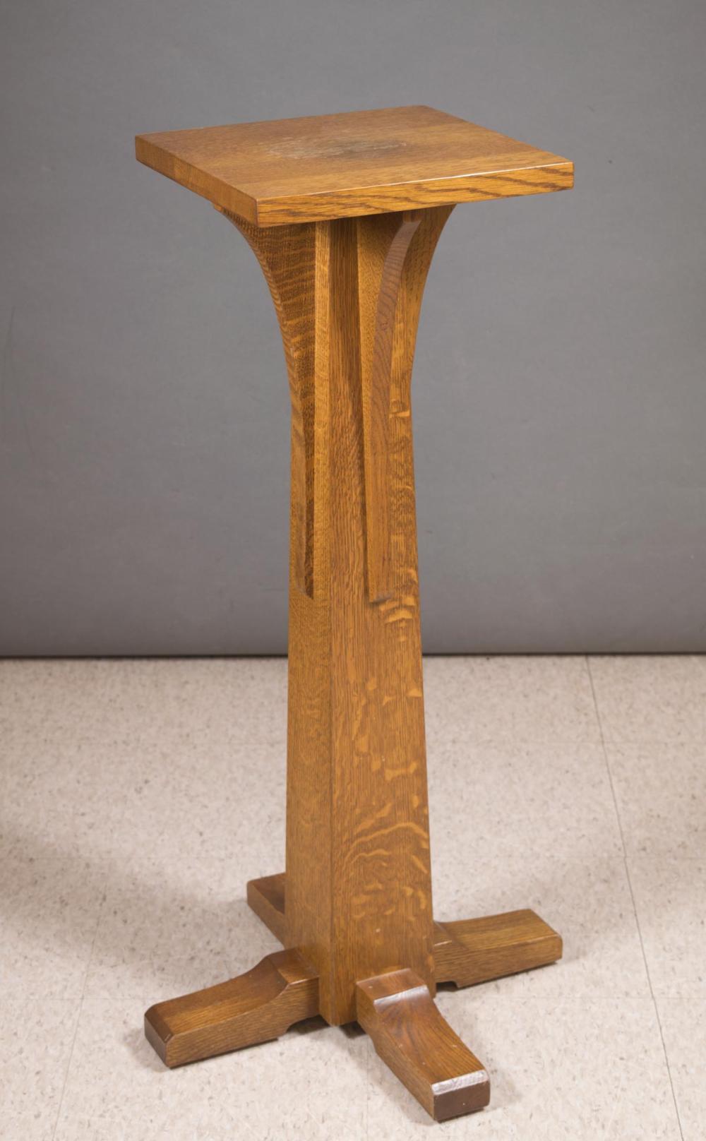 Appraisal: STICKLEY OAK PEDESTAL PLANT STAND Mission Collection by L J