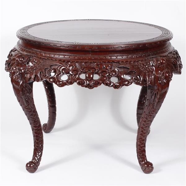 Appraisal: Antique Japanese profusely carved round table with dimensional dragon motif