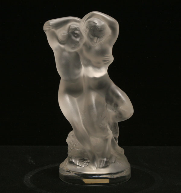 Appraisal: Lalique Faune frosted art glass figural group of a female