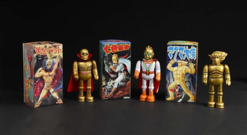 Appraisal: Lot of Tin Superheroe Wind-Up Toys Description Japanese Made by