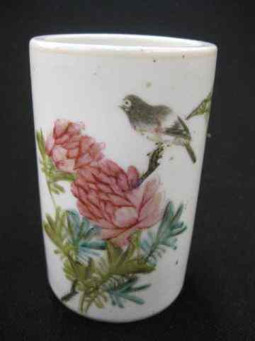 Appraisal: Chinese Porcelain Brushpot bird floral decor cylindrical '' excellent